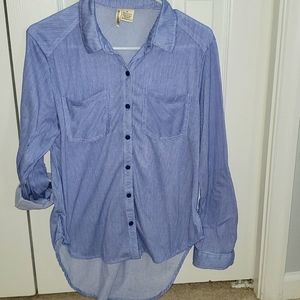 Blue & white pinstripe ladies shirt, M, long sleeve